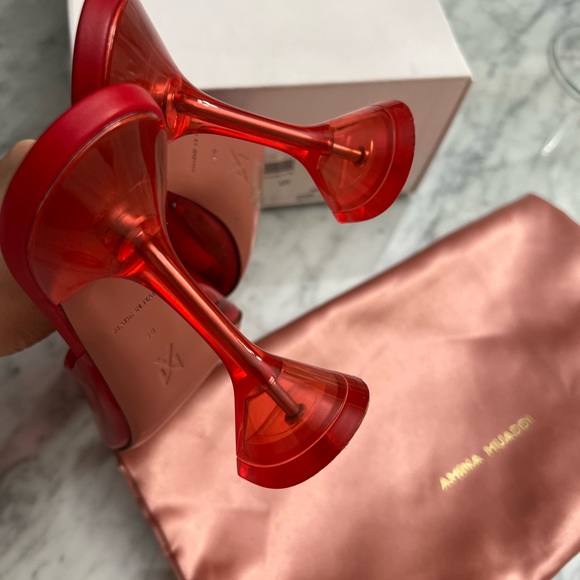 AMINA MUADDI Red Lupita Glass Pvc And Leather Mules - Picture 7 of 13